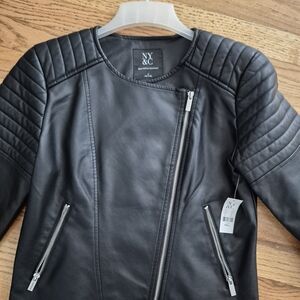 New York & Company Black Leather Quilted Jacket, NWT